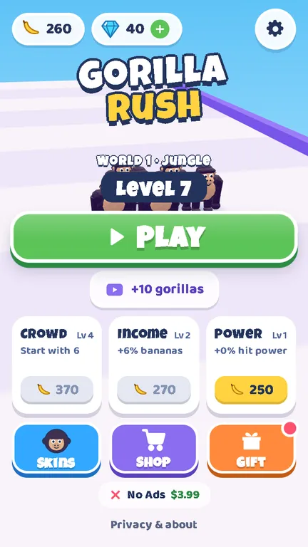 Gorilla Rush home screen