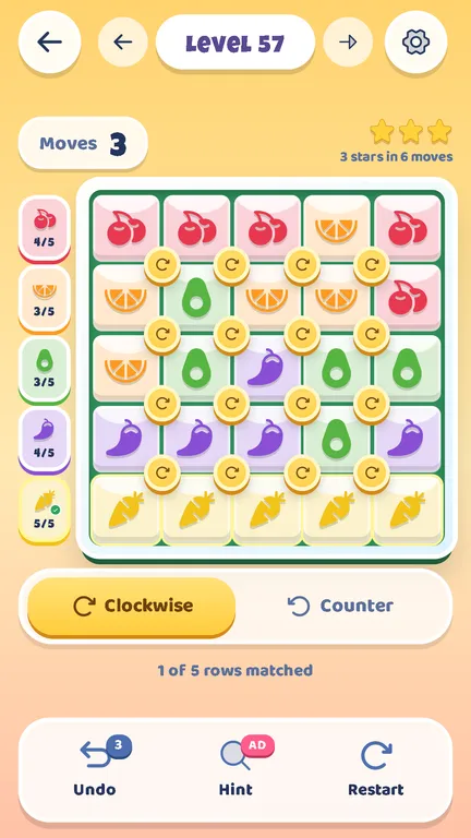 Twistbloom 5 by 5 board with fruit tiles