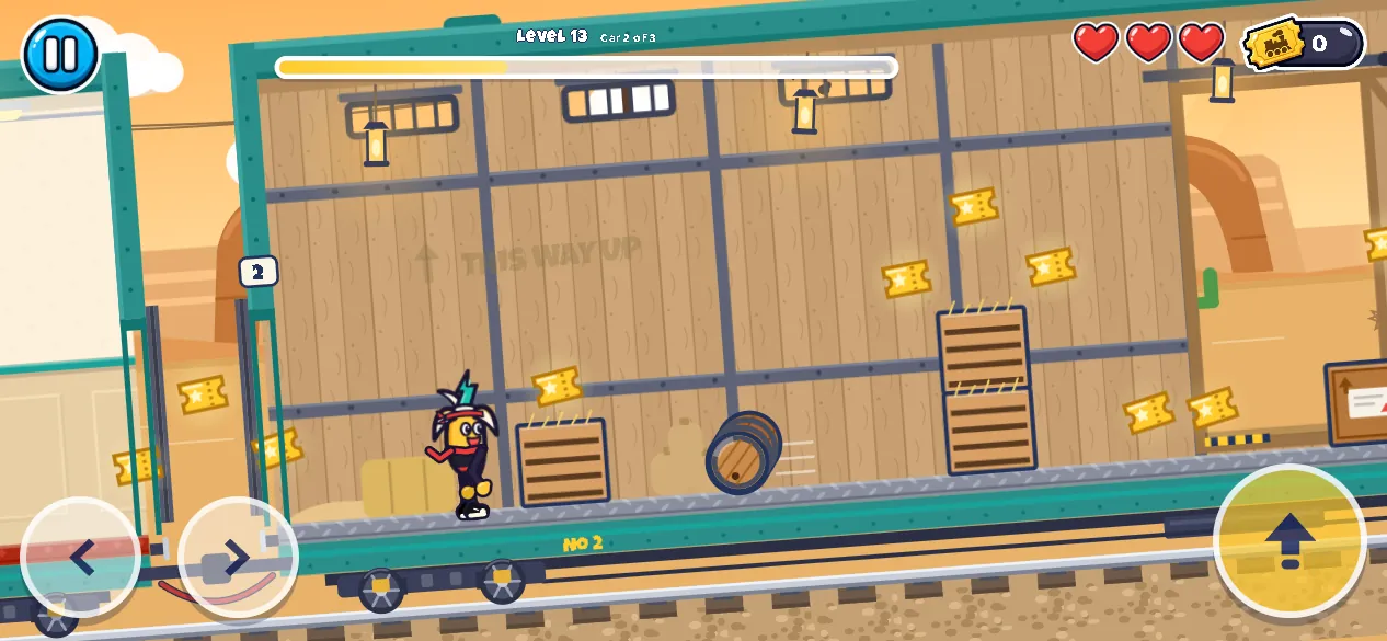 Wagon Run cargo car climbing a hill with a rolling barrel