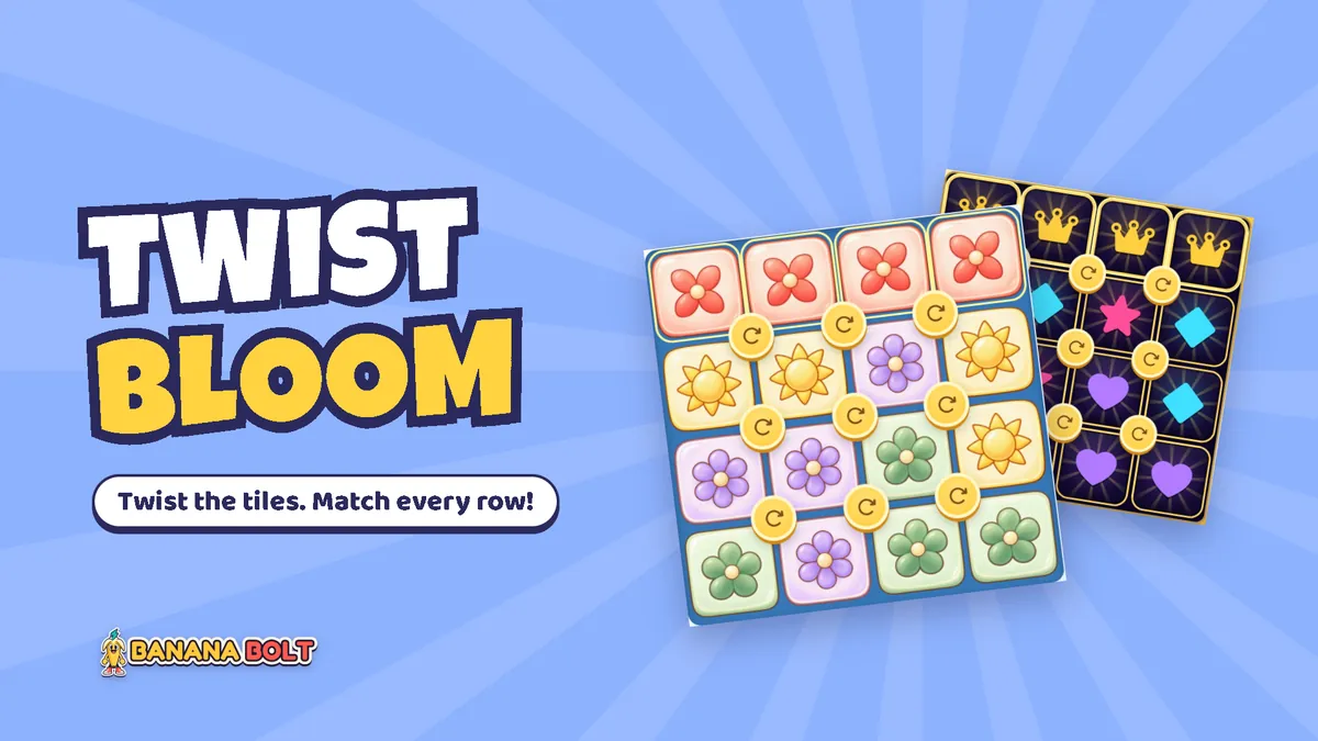 Colourful flower tiles from Twistbloom with the game's title